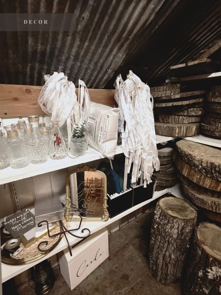 Lanterns, wood slices and table decor included with every wedding package