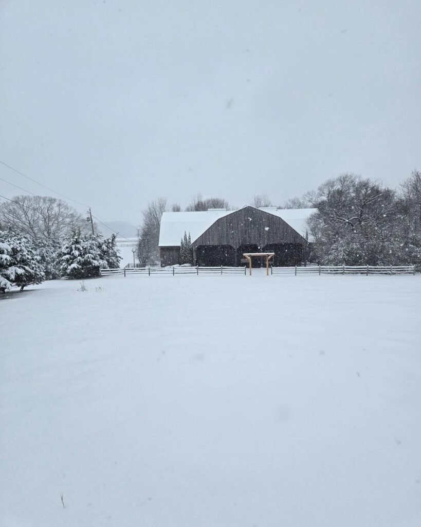 Ava's Place barn in Florence, Alabama in winter snow